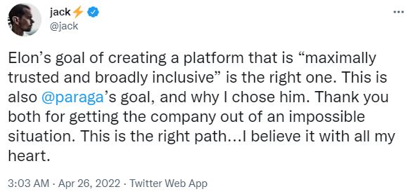 Co-founder of Twitter, Jack Dorsey Praises Elon Musk's Acquisition Of Twitter | MirrorLog